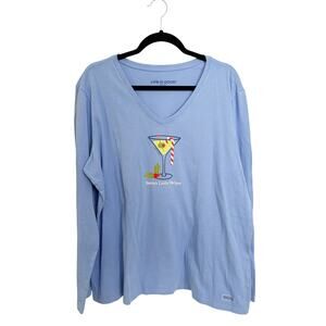Life is Good Shirt Womens XXL Cornflower Blue Crusher Tee Holiday Graphic Cotton